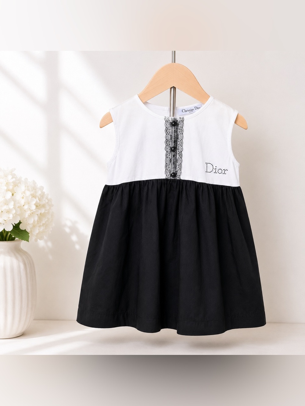 👧 Baby Girls Black & White Sleeveless Dress Designer Luxury Kids 👧